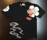 和柄Tシャツ 流水金魚